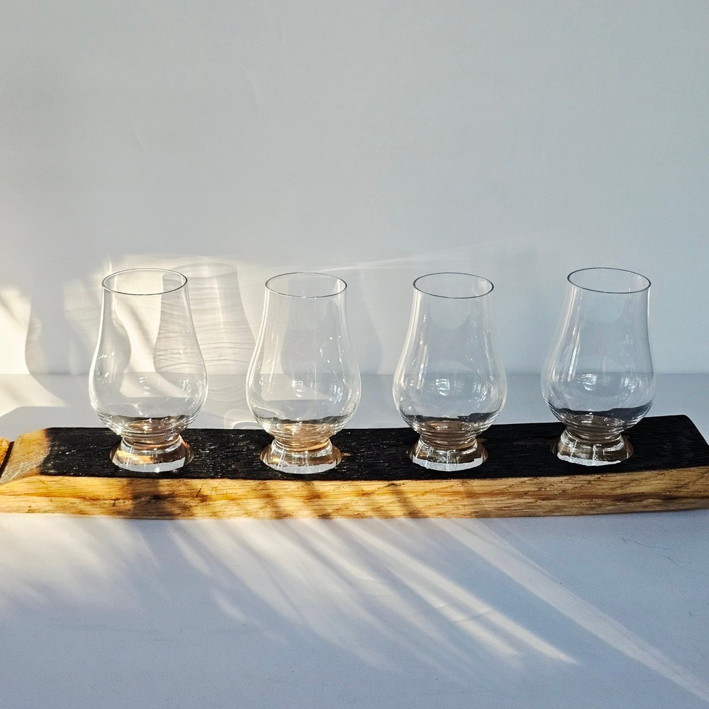 NEW Glencairn Whiskey Tasting Flight Set‎ 4 Glasses Reclaimed Barrel Stave Gift - Picture 2 of 16